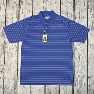 Donald Ross Men's Blue Striped Polo Shirt New Golf Golfer Shirt